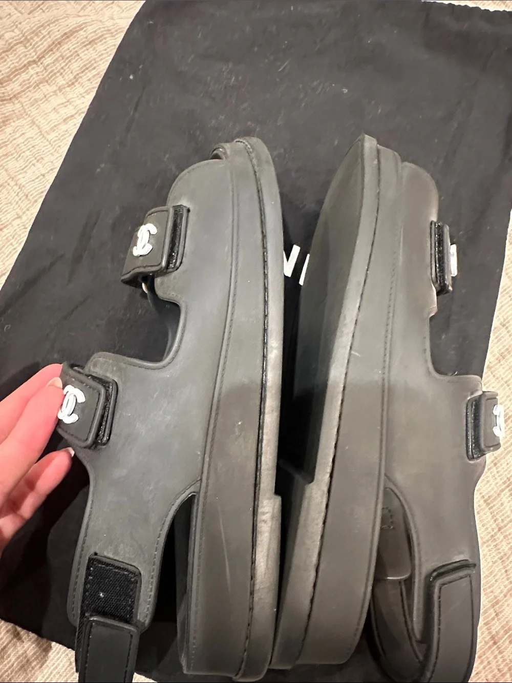 CHANEL Dad- Black Rubber Double-Strap Sandals